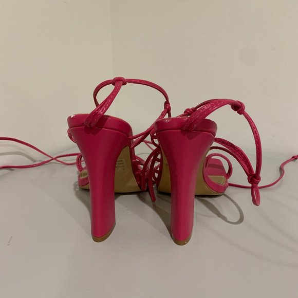 Ego x Maura Pink Strappy Lace Up Square Toe Block Heel - Picture 3 of 6